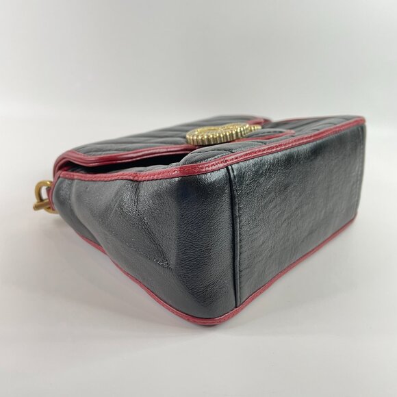 Gucci Black Red Calfskin Marmont Top Handle Crossbody Bag sku#85853(gently used) - Picture 7 of 15